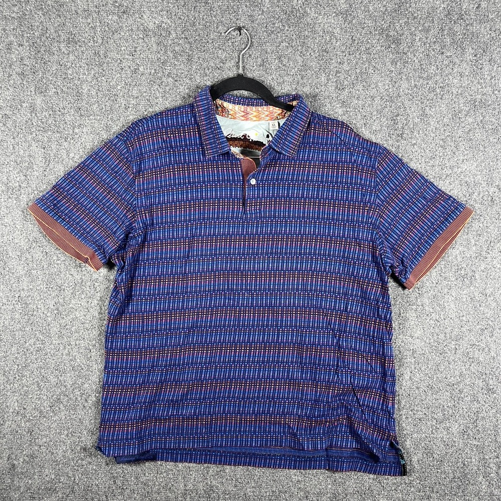 Robert Graham Classic Fit Cotton Polo Shirt Blue Patterned Short Sleeve Size XL